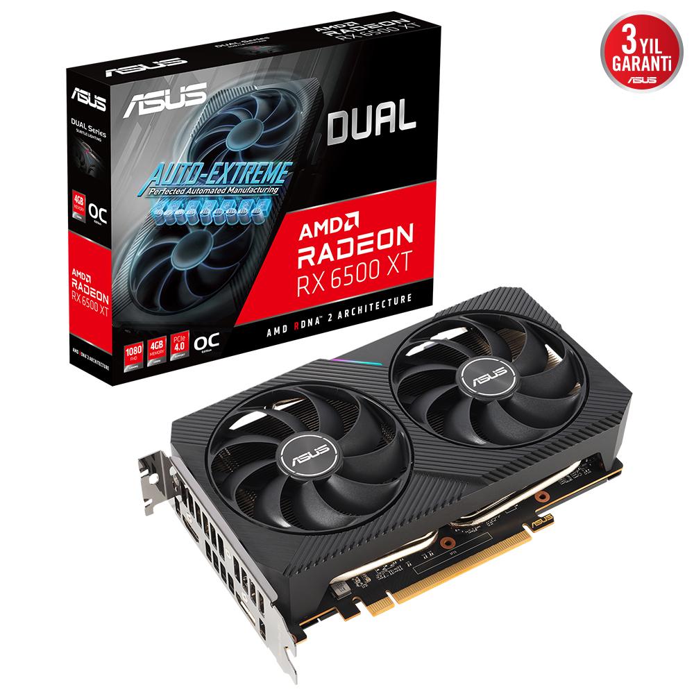 Asus Dual RX 6500 XT OC 4 GB GDDR6 PCI-Express 4.0 DirectX 12 Ultimate Crossfire 2 Fanlı 64 Bit Masaüstü AMD Ekran Kartı