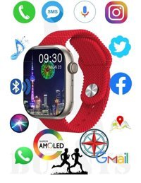 Bunnys Watch 9 Pro Android 45 mm Silikon Örgü Kordon Oval Unisex Akıllı Saat Kırmızı