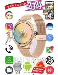 Bunnys HK27 Android 41 mm Metal Kordon Yuvarlak Kadın Akıllı Saat Altın