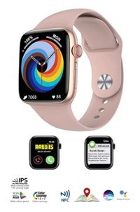 Bunnys Watch 8 Pro Android GPS 45 mm Silikon Kordon Kare Unisex Akıllı Saat Pembe