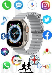 Rabbit Store Watch 8 Ultra Android GPS 49 mm Silikon Kordon Oval Unisex Akıllı Saat Gri