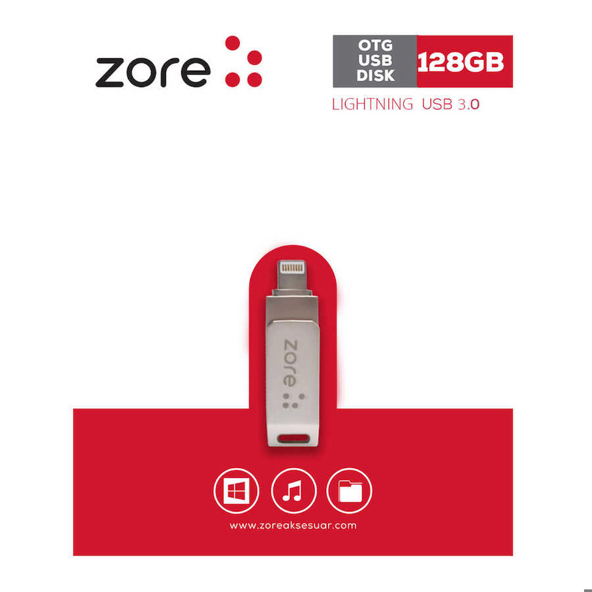 Zore USB 3.0 Lightning 128 GB Flash Bellek Gümüş