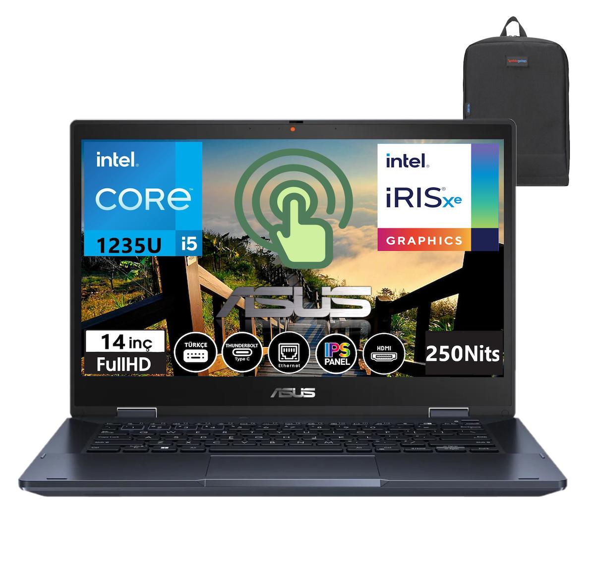 Asus Expertbook B3402FBA-8511 A8512B1D29 Harici Intel Iris Xe Graphics Eligible Intel Core i5 1235U 24 GB Ram 256 GB SSD 14 inç Full HD Windows 11 Pro Dokunmatik 2'si 1 Arada Laptop + Weblegelsin Çanta