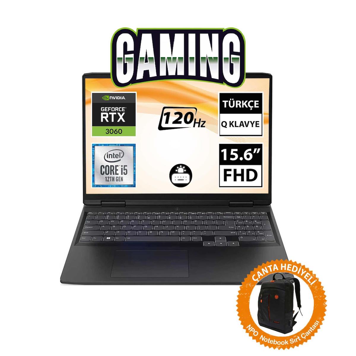 Lenovo Ideapad Gaming 3 82S9016PTX11 CNT012 Harici GeForce RTX 3060 Intel Core i5 12450H 64 GB Ram 512 GB + 1 TB SSD 15.6 inç Full HD FreeDos Oyuncu Laptop