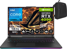 Asus Rog Strix Scar 18-N604029 Harici GeForce RTX 4090 Intel Core i9 13980HX 96 GB Ram 2 + 2 TB SSD 18 inç QHD+ Windows 11 Pro Oyuncu Laptop + Zetta Çanta