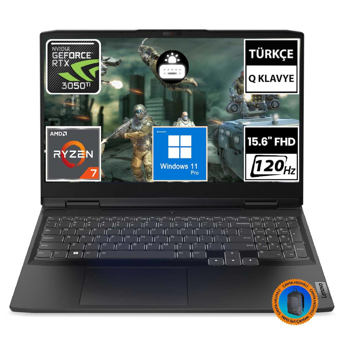 Lenovo Ideapad Gaming 3 82SB00S0TX13 CNT014 Harici GeForce RTX 3050 Tİ AMD Ryzen 7 6800H 16 GB Ram 1 TB SSD 15.6 inç Full HD Windows 11 Pro Oyuncu Laptop