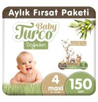 Baby Turco Doğadan 4 Numara Organik Göbek Oyuntulu Cırtlı Bebek Bezi 150 Adet