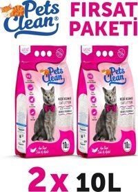 Pet's Clean Pudralı Topaklanan İnce Taneli Bentonit Kedi Kumu 2x10 lt