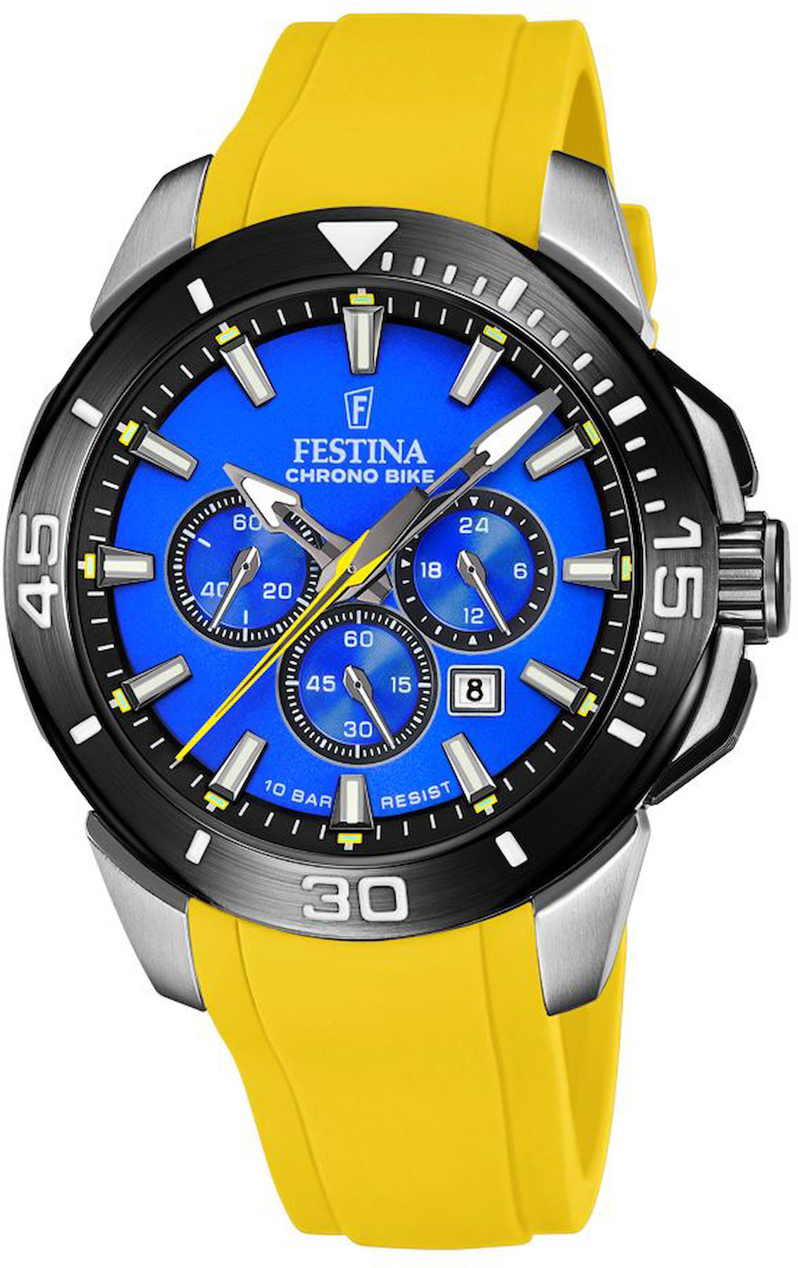 Festina F20642-D Takvimli 47 mm Sarı Silikon Kordon Analog Kol Saati