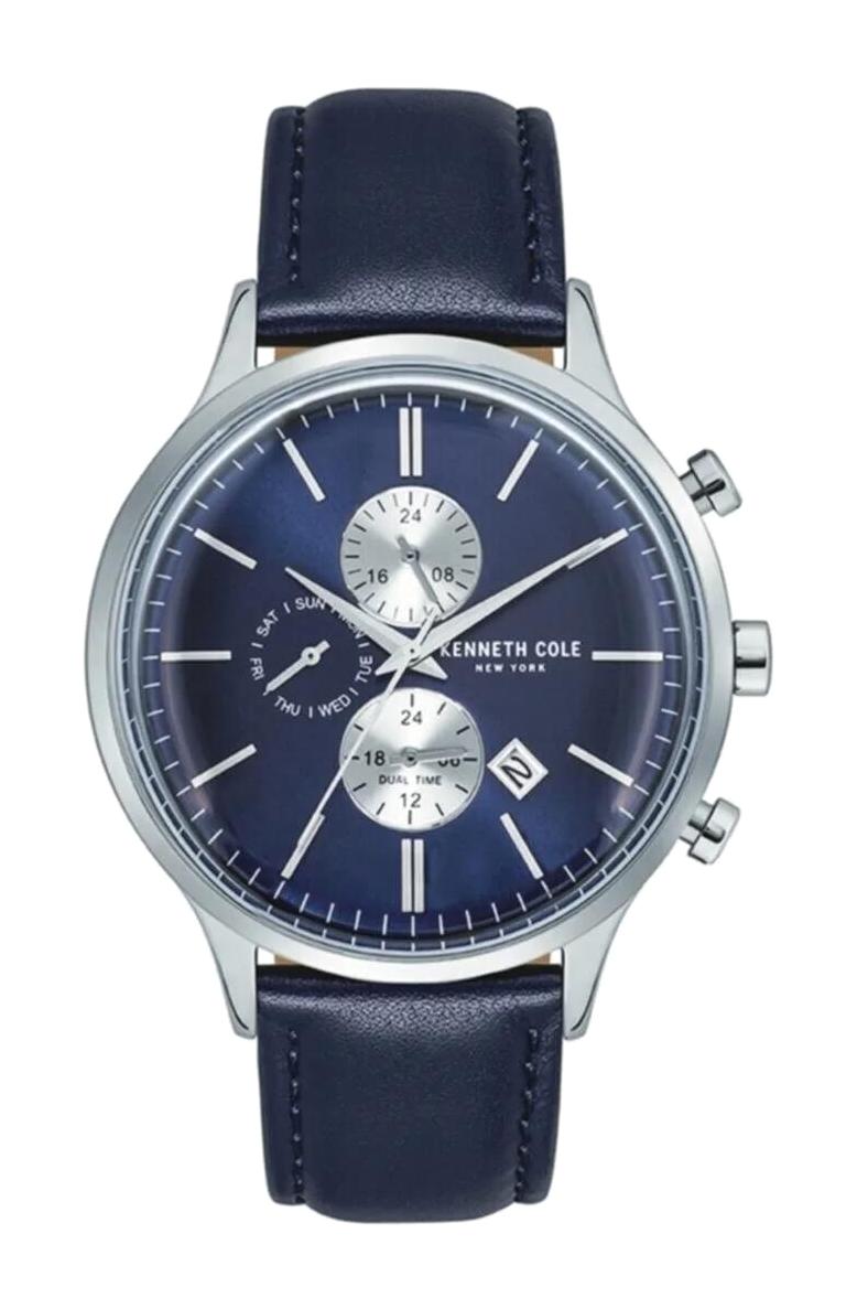 Kenneth Cole KC50379011 Takvimli 45 mm Lacivert Deri Kordon Analog Erkek Kol Saati