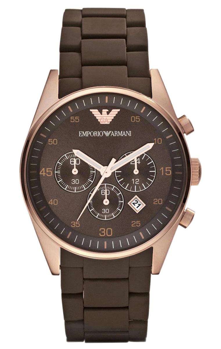 Emporio Armani AR5890 Takvimli 43 mm Kahverengi Plastik Kordon Analog Kol Saati