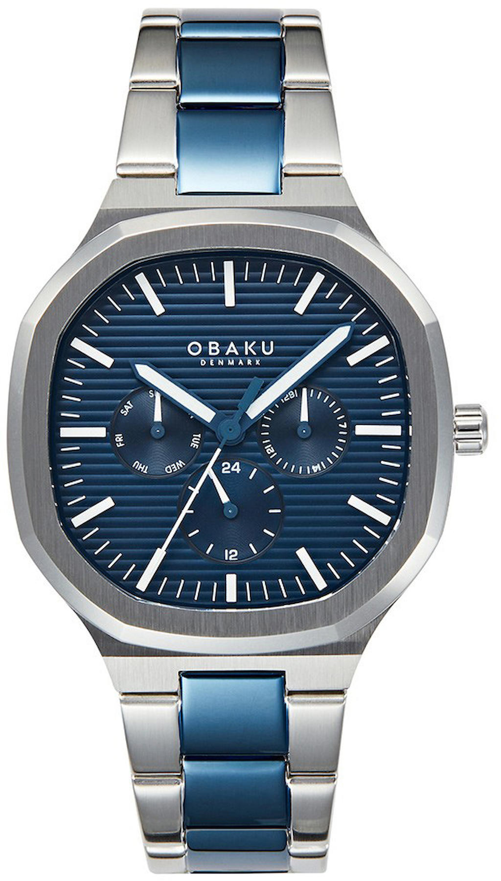 Obaku Denmark V275GMCLSK Takvimli 42 mm Gri-Lacivert Çelik Kordon Analog Kol Saati