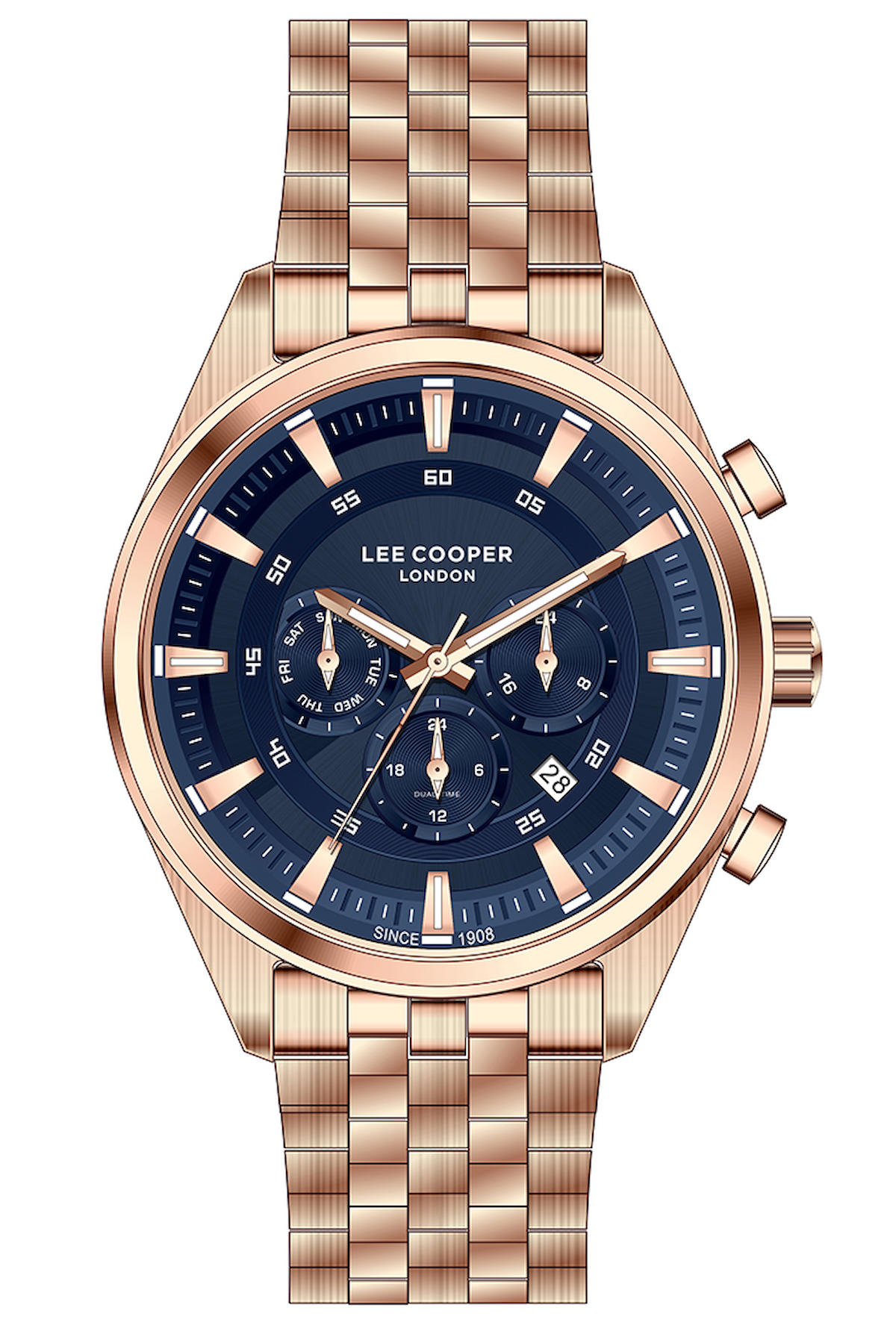 Lee Cooper LC07533.490-NM Takvimli 44 mm Rose Gold Çelik Kordon Analog Kol Saati