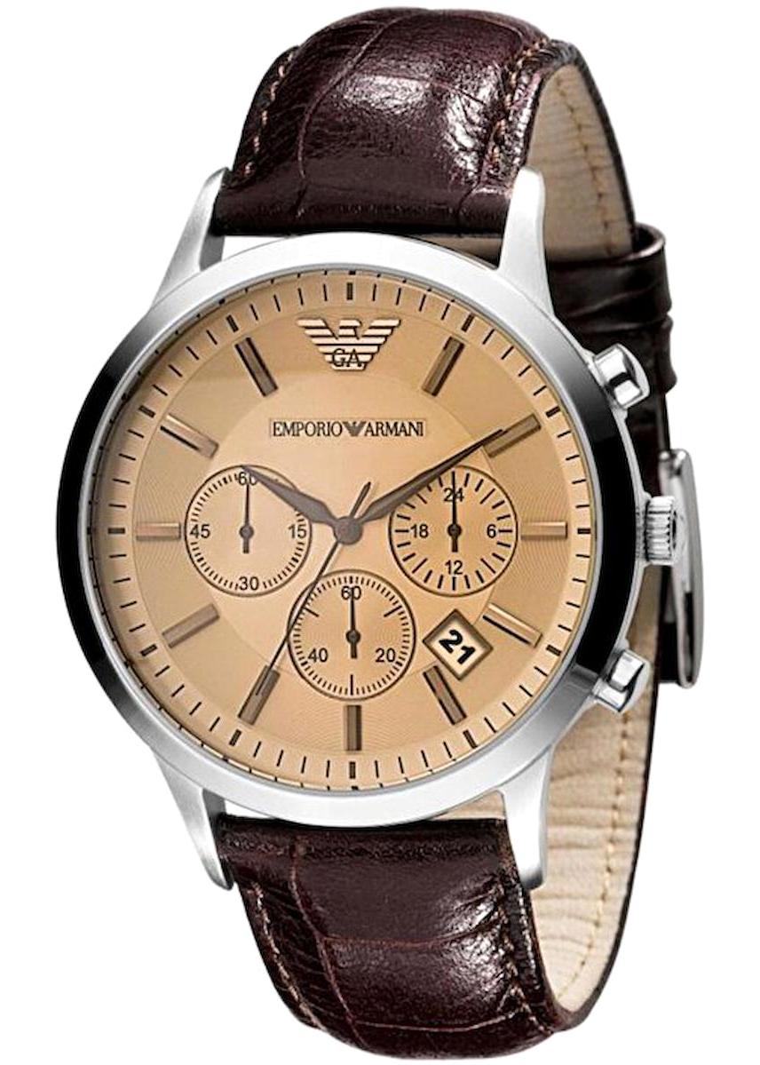 Emporio Armani AR2433 Takvimli 42 mm Kahverengi Deri Kordon Analog Kol Saati