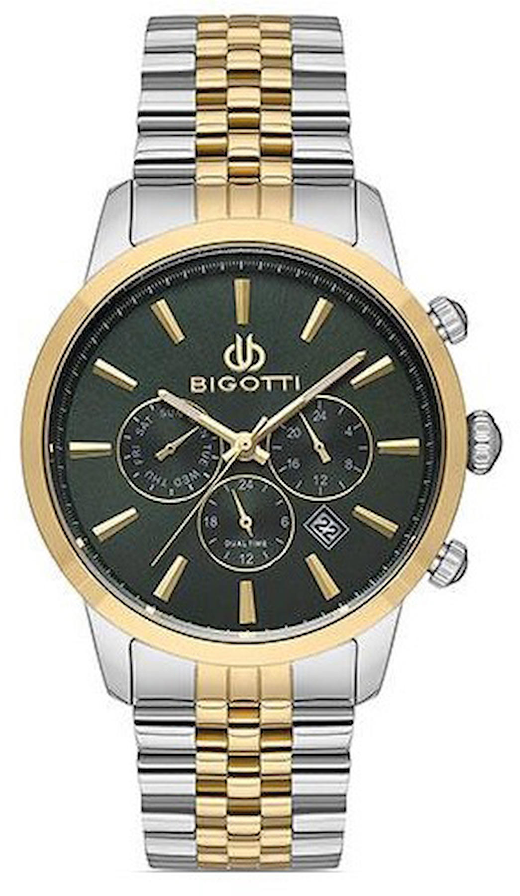 Bigotti BG.1.10318.4 Takvimli 44 mm Altın-Çelik Kordon Analog Kol Saati