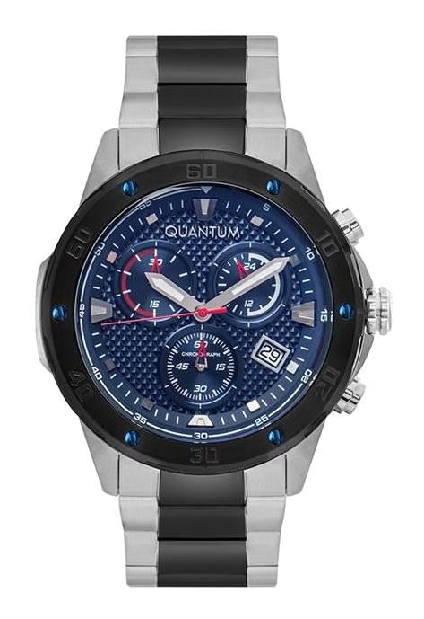 Quantum ADG891.390 Takvimli 44 mm Gri-Siyah Çelik Kordon Analog Erkek Kol Saati