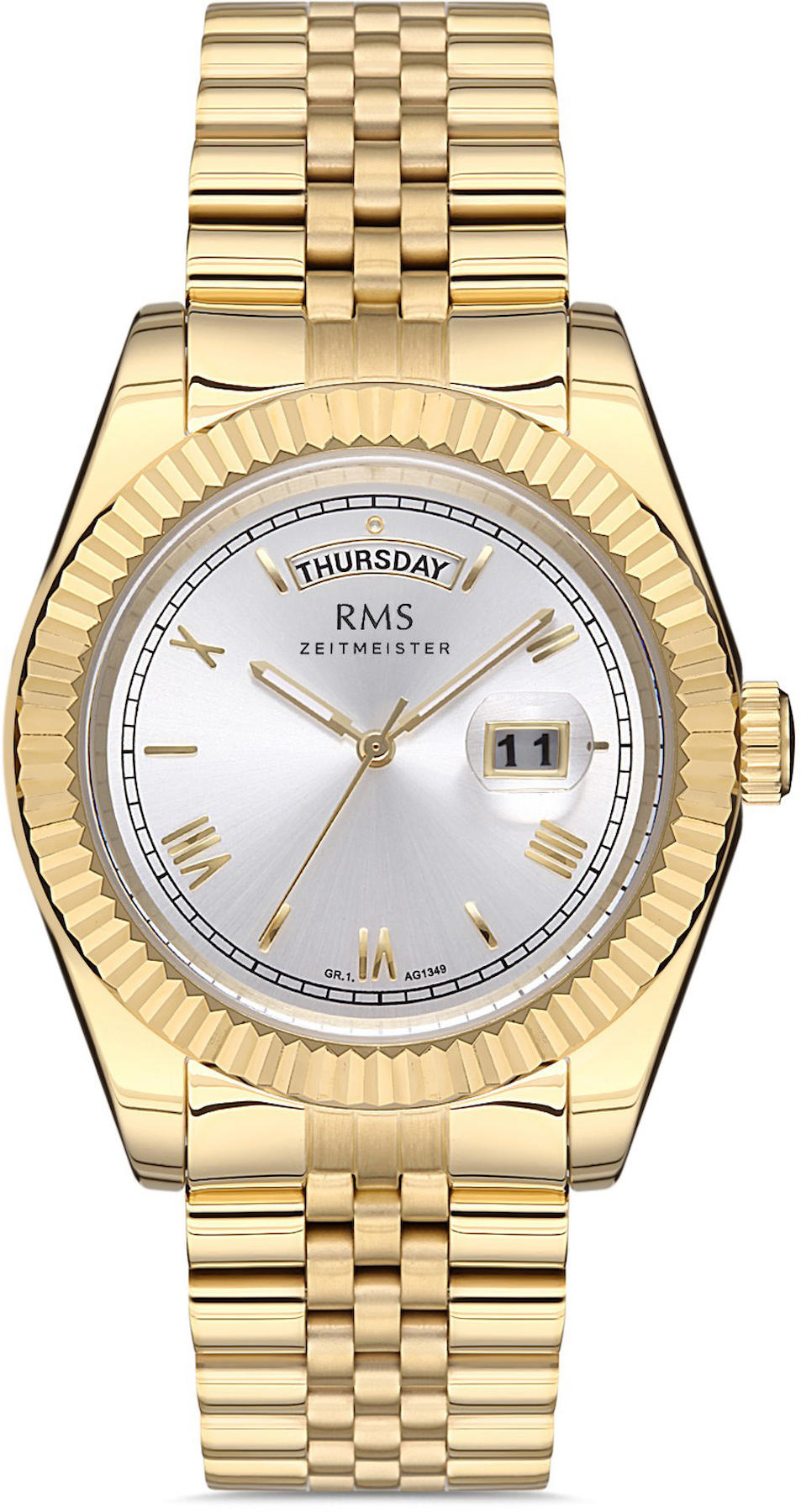 Romanson RMS.1.AG1349.12 Takvimli 42 mm Altın Çelik Kordon Analog Kol Saati