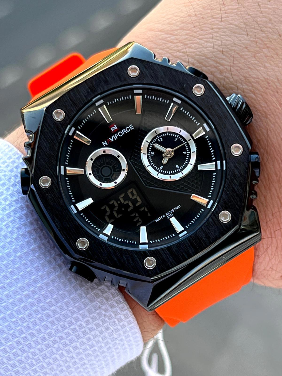 Naviforce ENF9216TRC Takvimli 45 mm Turuncu Silikon Kordon Analog Erkek Kol Saati