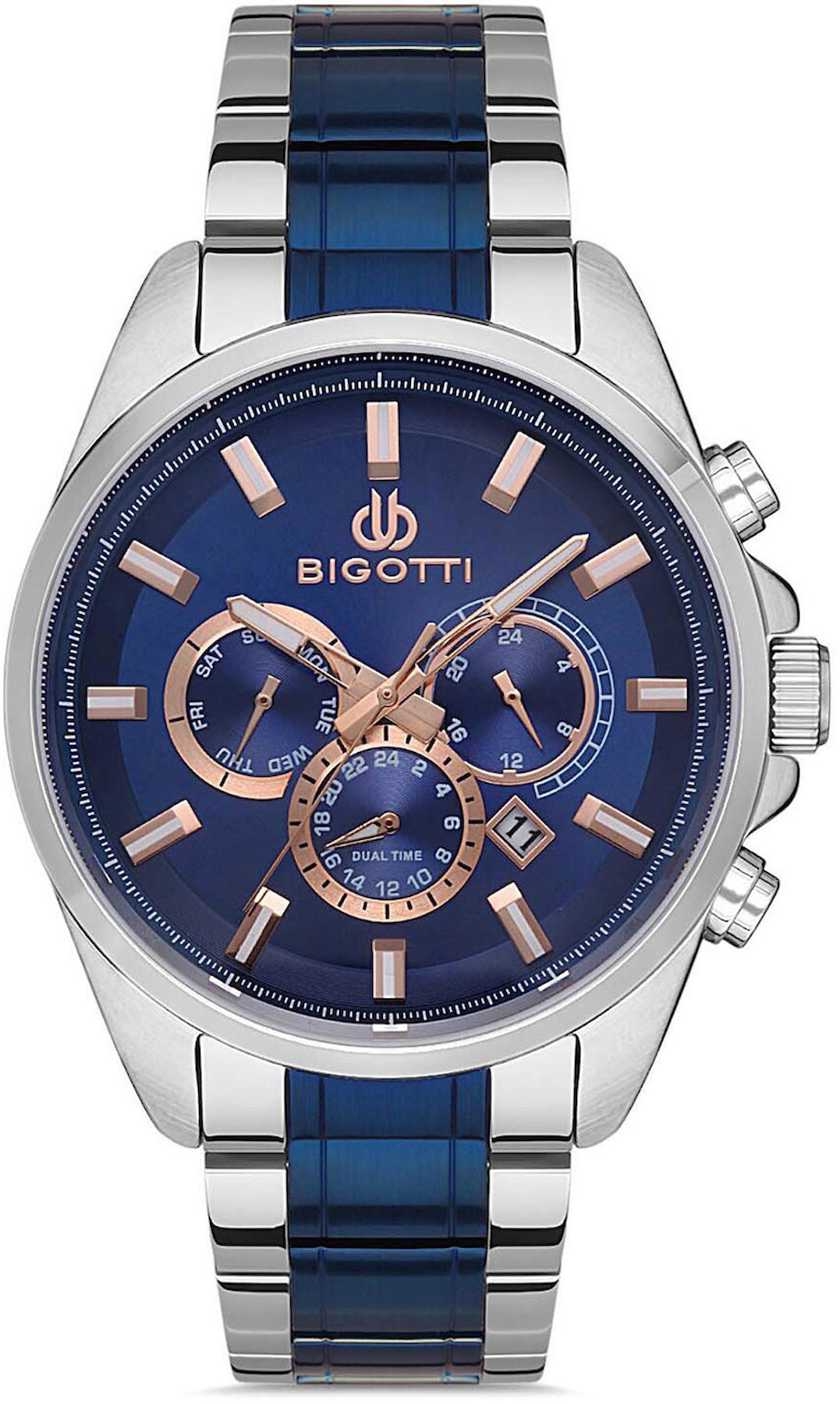 Bigotti BG.1.10261.6 Takvimli 44 mm Gri-Lacivert Çelik Kordon Analog Kol Saati