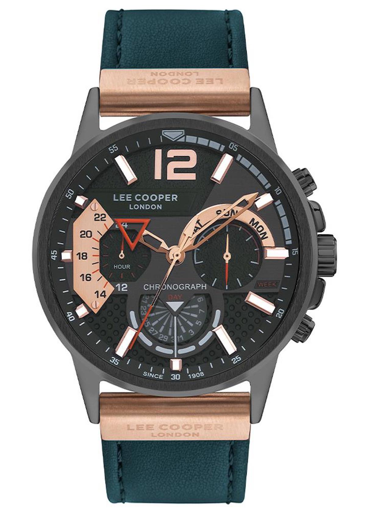 Lee Cooper LC07614.064 Takvimli Yeşil Deri Kordon Analog Erkek Kol Saati