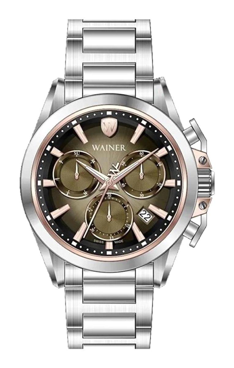 Wainer WA.16100-B Pusulalı Takvimli 44 mm Çelik Kordon Analog Erkek Kol Saati