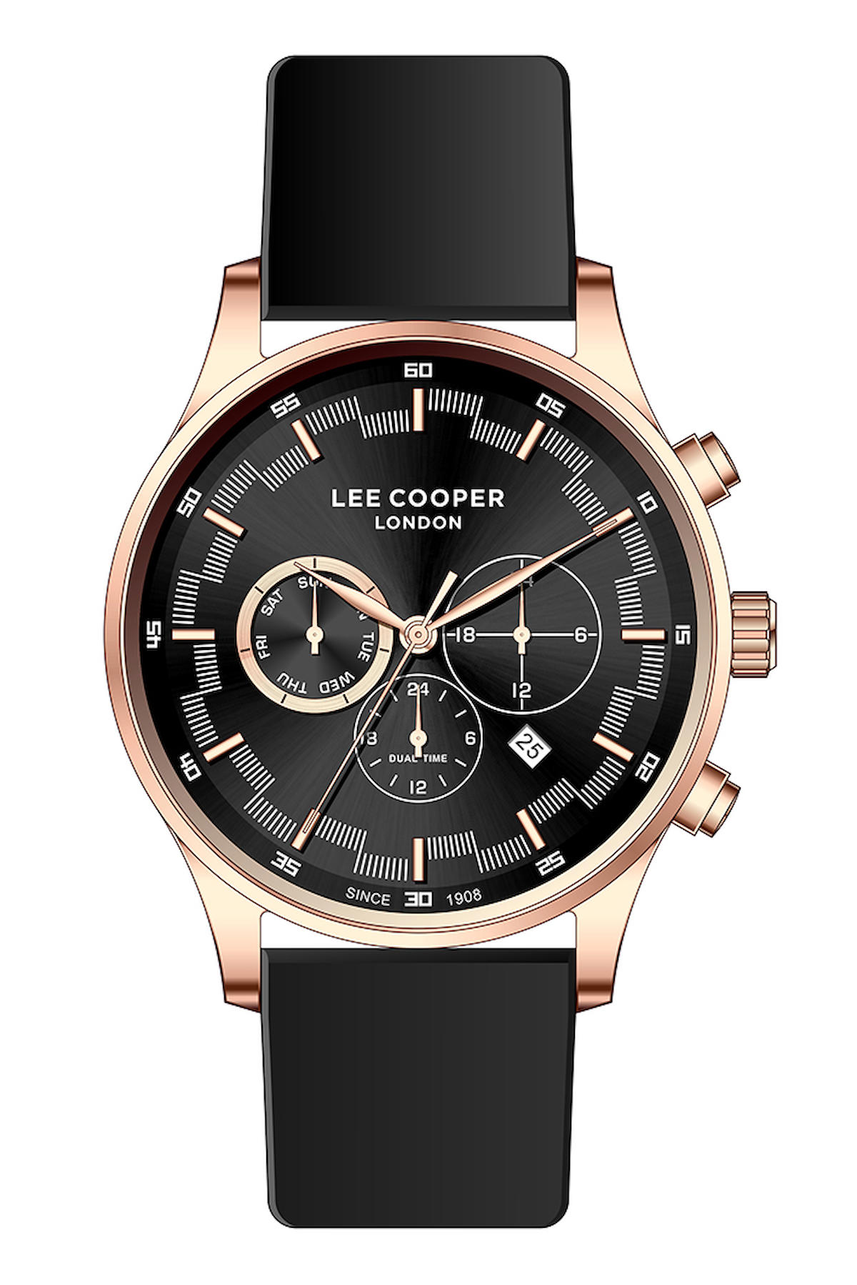 Lee Cooper LC07520.451-NM Takvimli 44 mm Siyah Plastik Kordon Analog Kol Saati