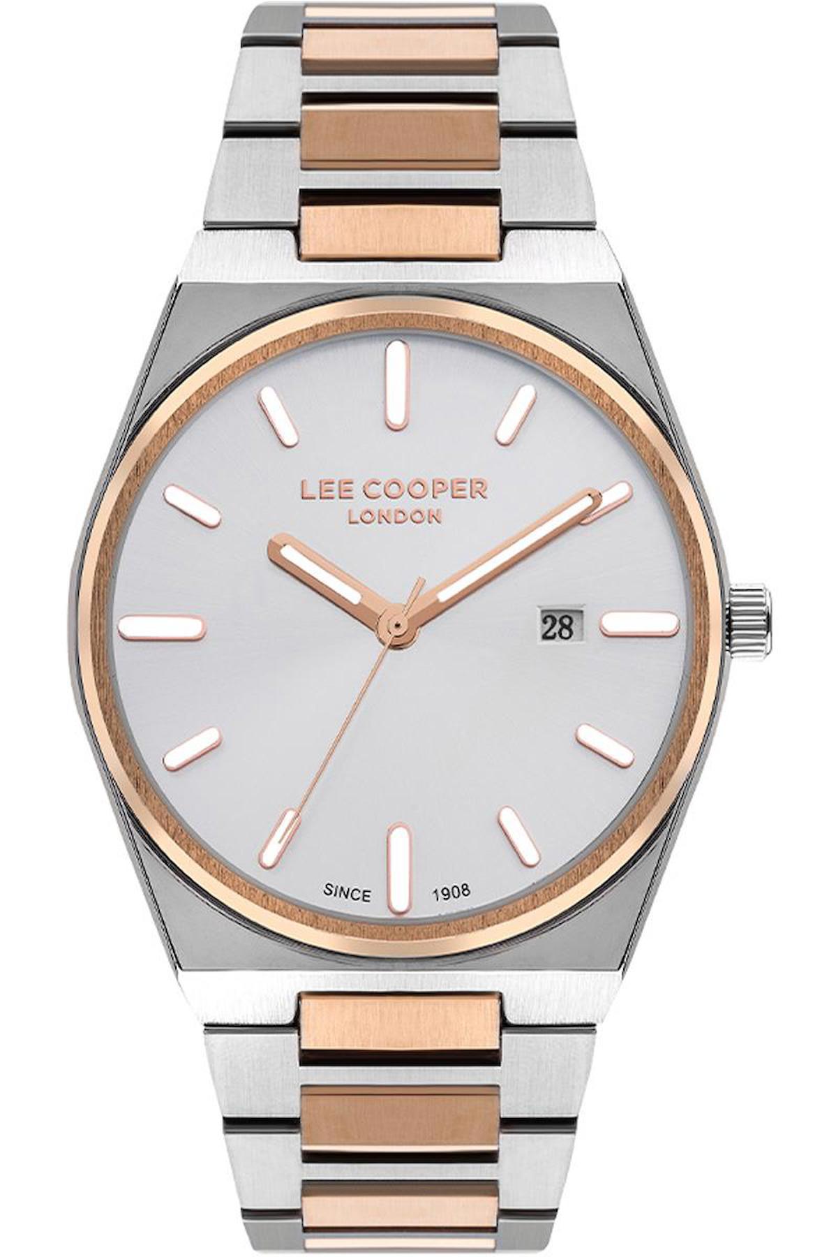 Lee Cooper LC07608.530 Takvimli 44 mm Gri-Rose Gold Çelik Kordon Analog Erkek Kol Saati