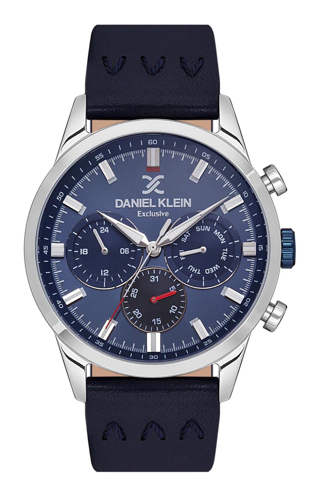 Daniel Klein DK.1.13546.2 Takvimli 45 mm Siyah Deri Kordon Analog Erkek Kol Saati