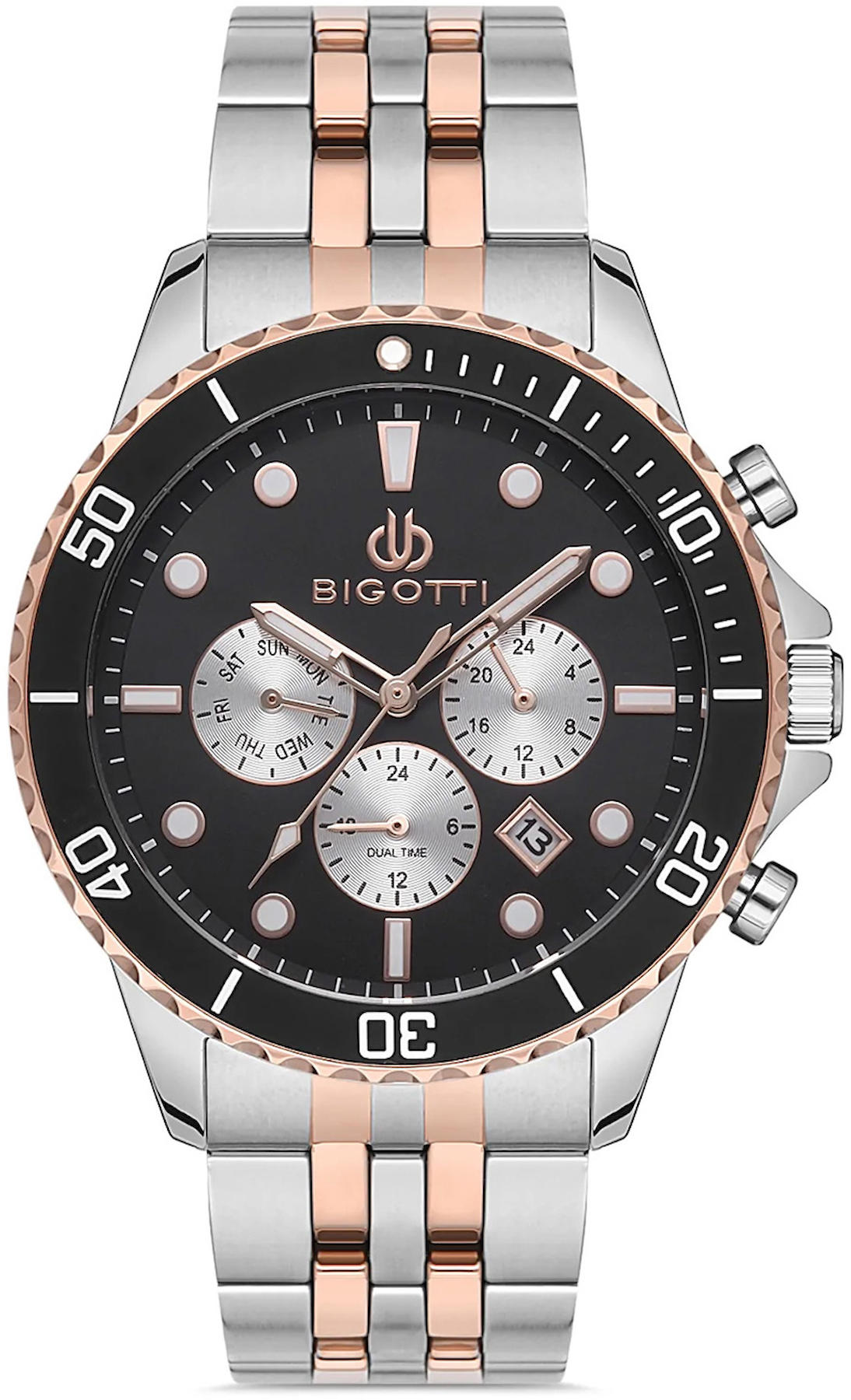 Bigotti BG.1.10214.3 Takvimli 44 mm Gri-Rose Gold Çelik Kordon Analog Kol Saati