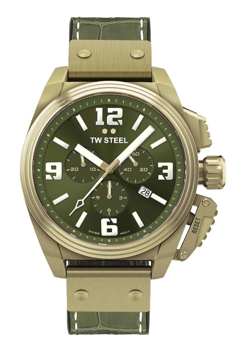 Tw Steel TW-TW1015 Takvimli 46 mm Yeşil Deri Kordon Analog Erkek Kol Saati