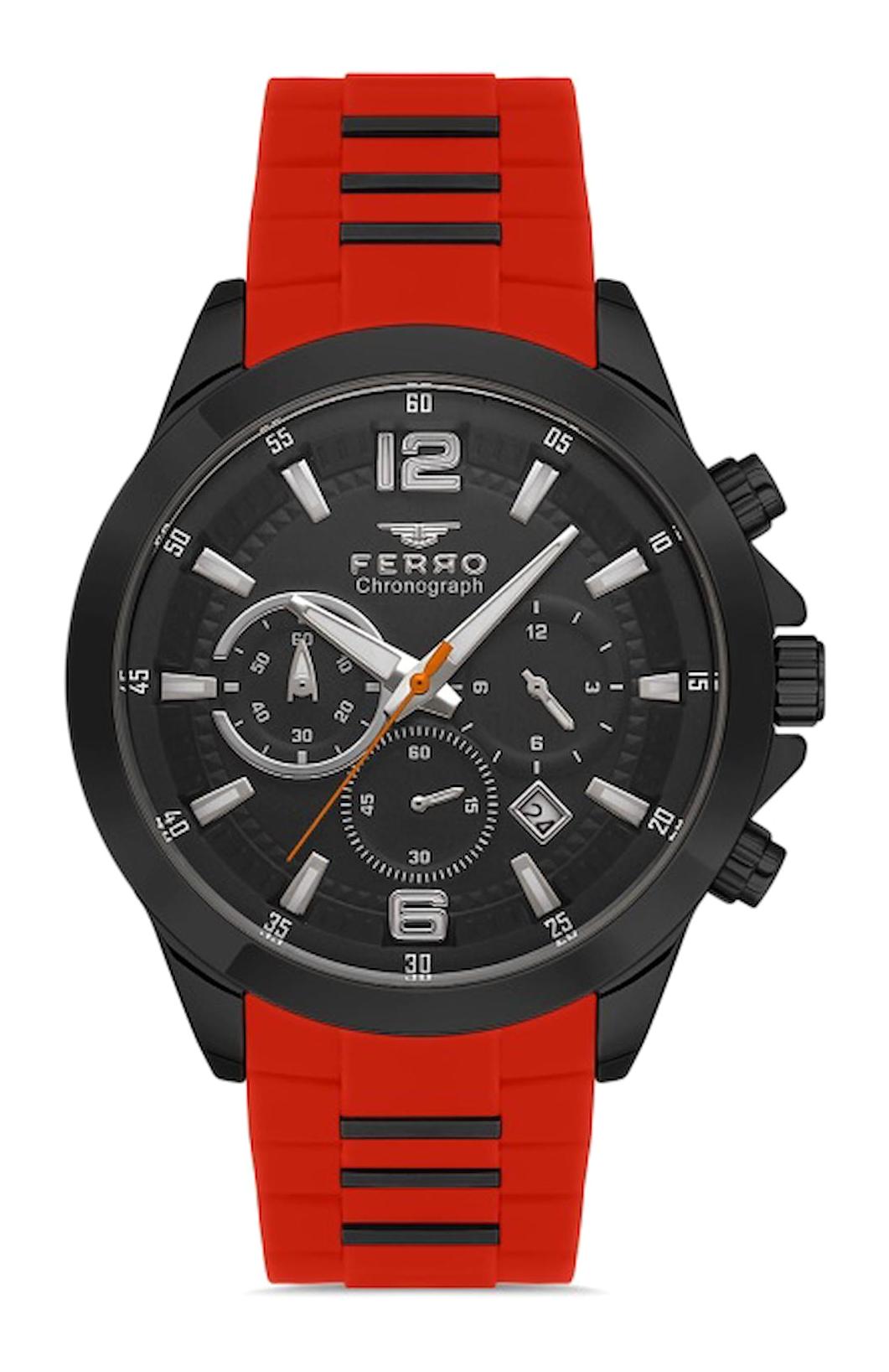 Ferro FM31362D-ZK Takvimli 44 mm Kırmızı Silikon Kordon Analog Erkek Kol Saati