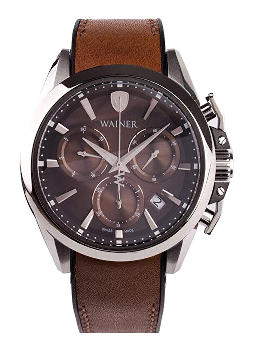 Wainer WA.16101-C Pusulalı Takvimli 44 mm Kahverengi Deri Kordon Analog Erkek Kol Saati