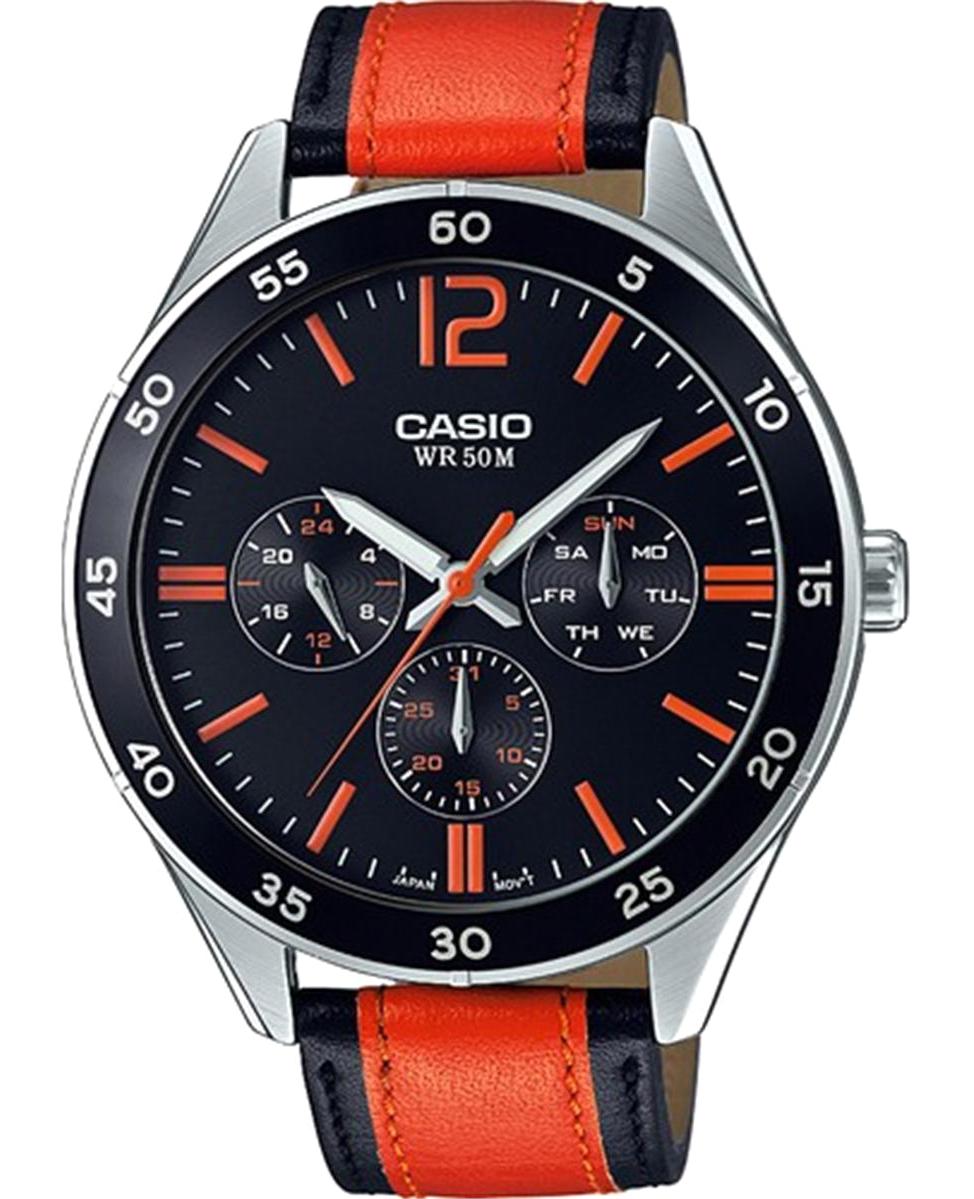 Casio MTP-E310L-1A2VDF Takvimli 45 mm Siyah-Turuncu Çelik Kordon Analog Kol Saati