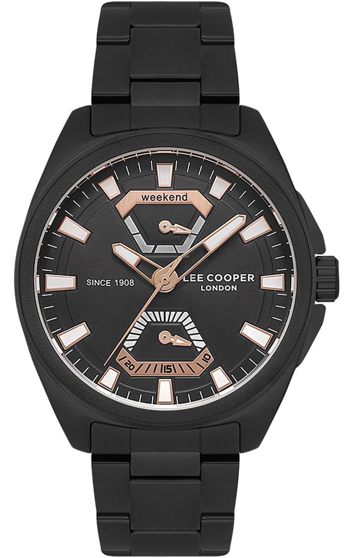 Lee Cooper LC07649.650 Takvimli Siyah Metal Kordon Analog Erkek Kol Saati