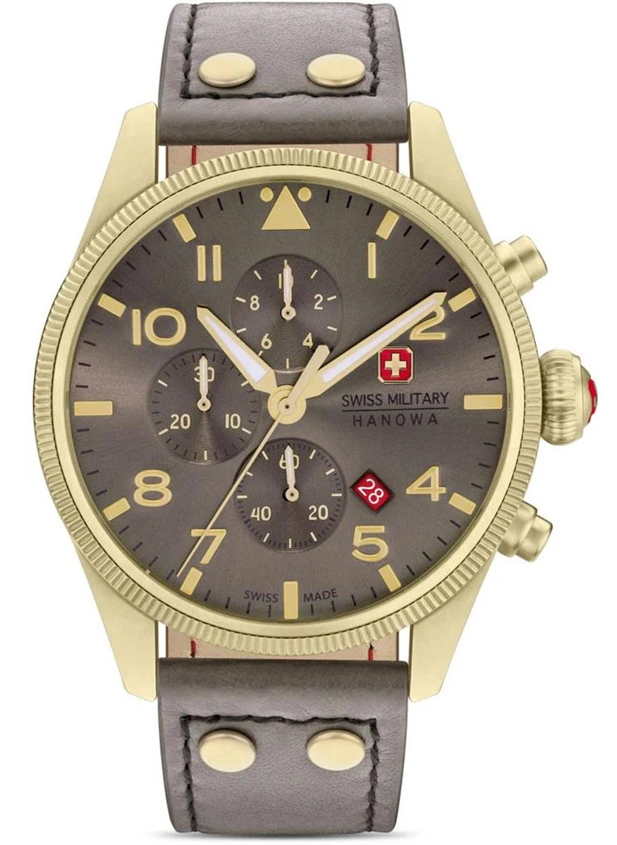 Swiss Military SMWGC0000410 Takvimli 45 mm Kahverengi Deri Kordon Analog Erkek Kol Saati