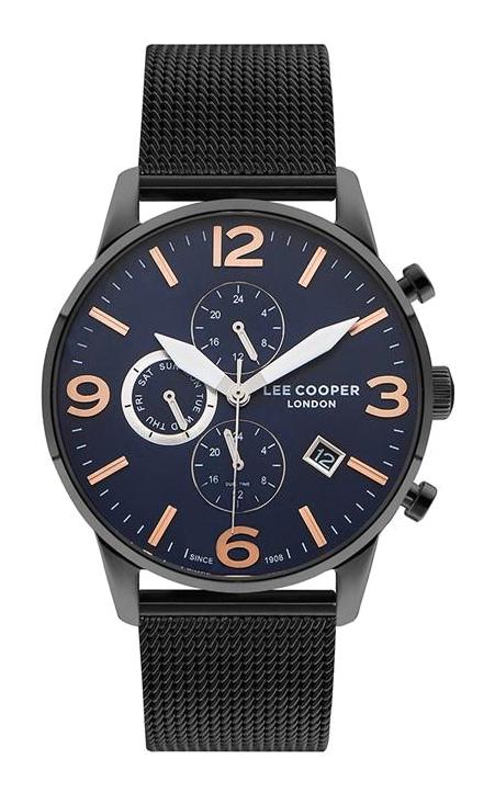 Lee Cooper LC07109.090 Takvimli 44 mm Siyah Çelik Kordon Analog Erkek Kol Saati