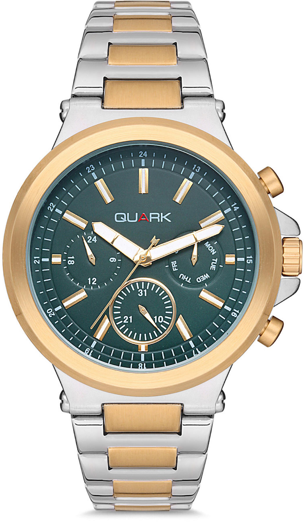 Quark QC-423SG-3A Takvimli 43 mm Altın-Çelik Kordon Analog Kol Saati