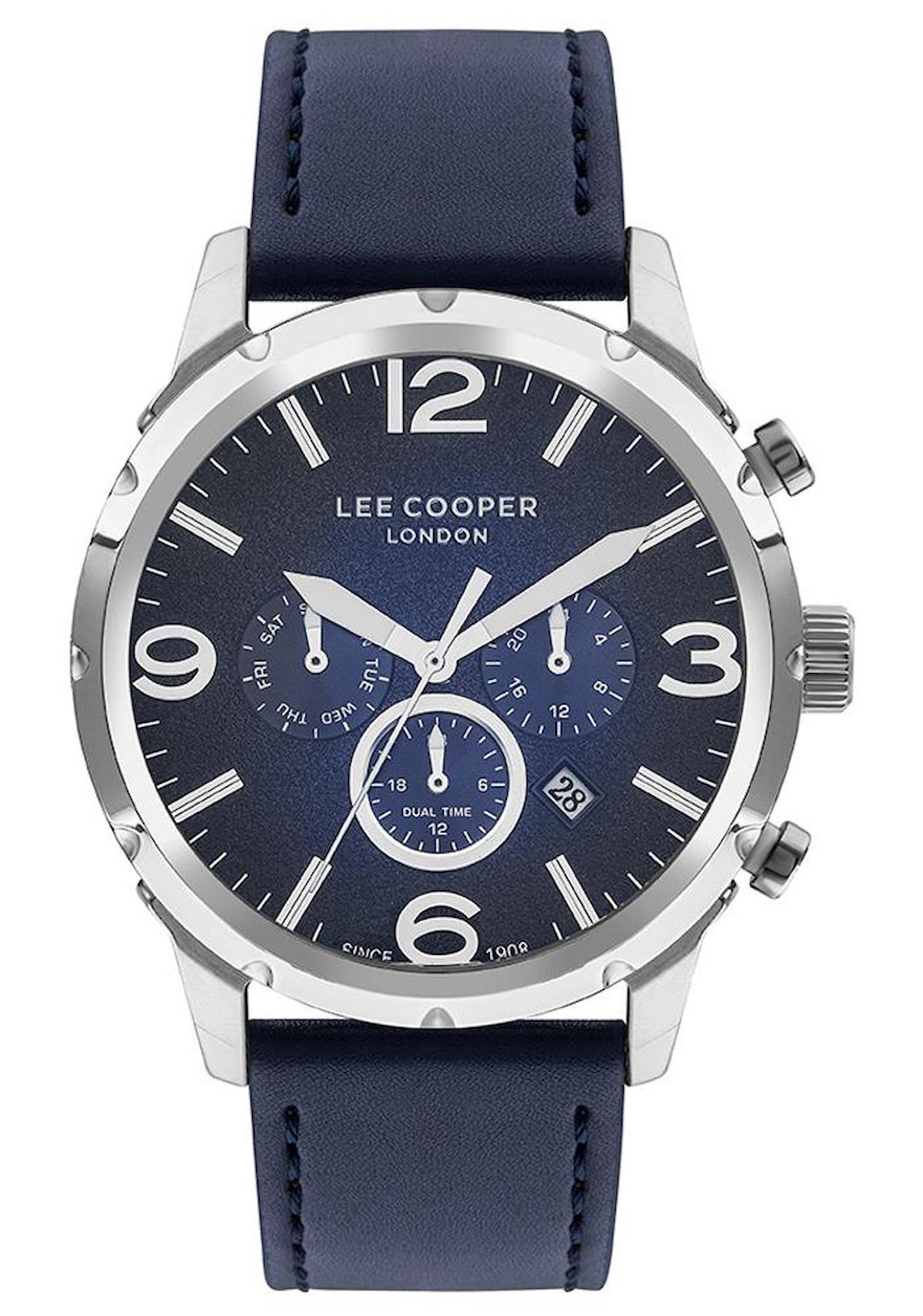 Lee Cooper LC07671.359 Takvimli Mavi Deri Kordon Analog Erkek Kol Saati