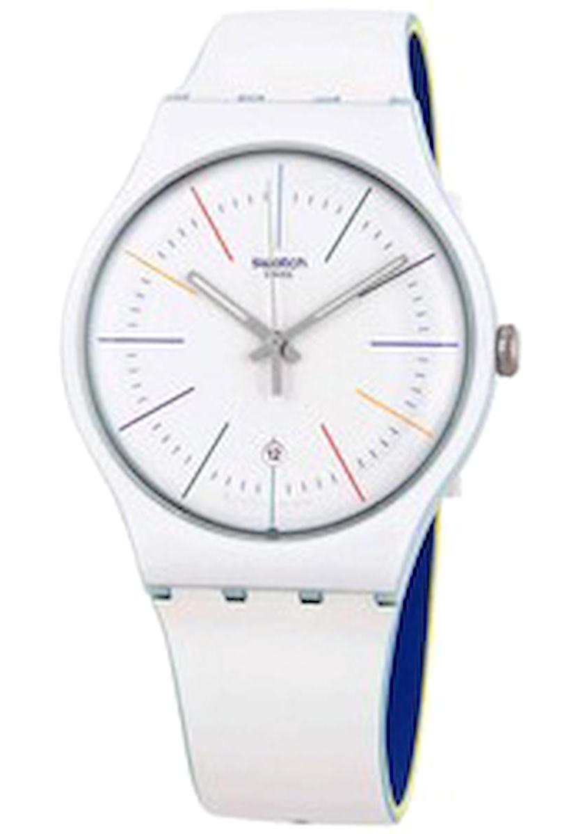 Swatch SUOS404 Takvimli 44 mm Beyaz-Lacivert Çelik Kordon Analog Erkek Kol Saati