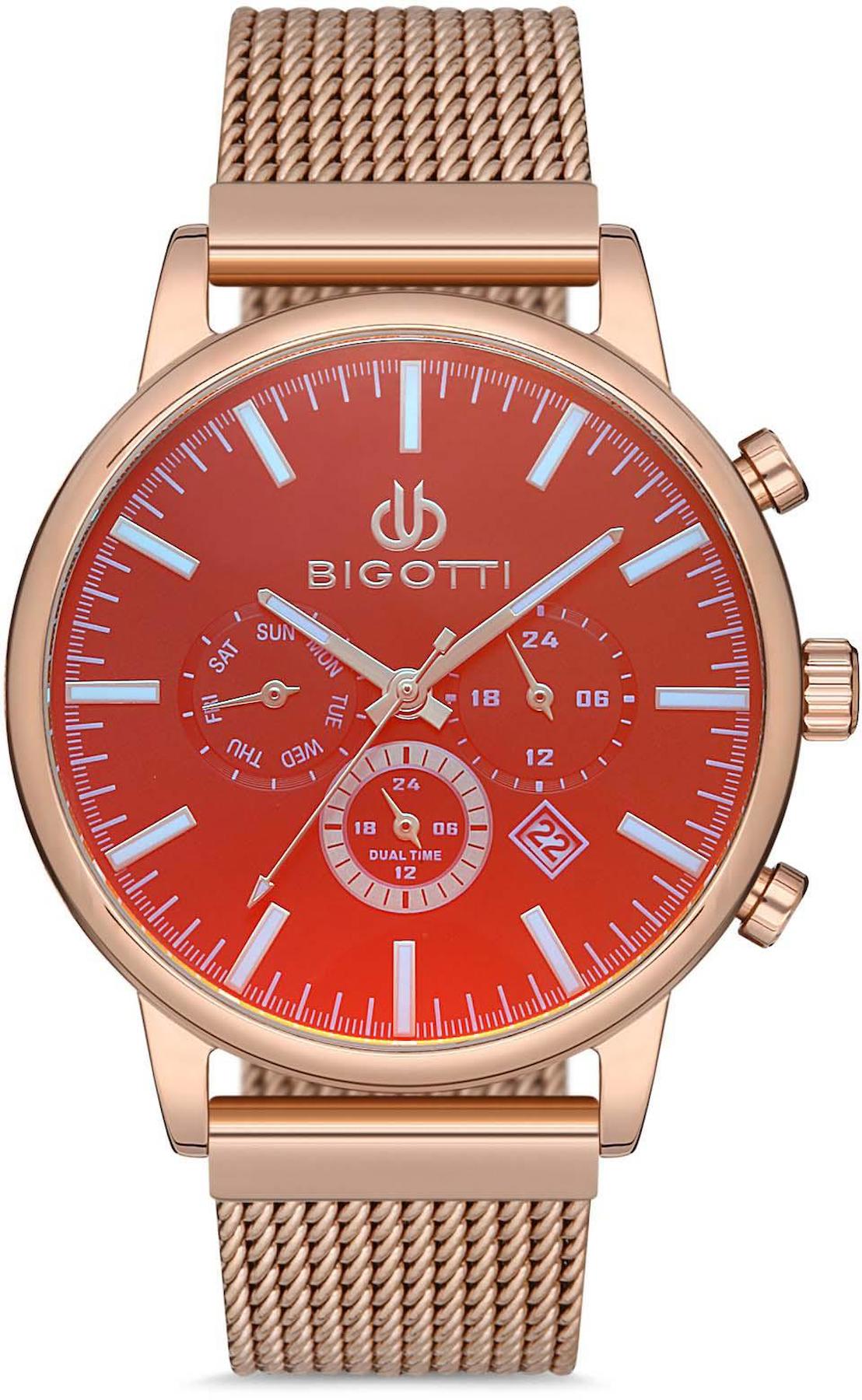 Bigotti BG.1.10278.5 Takvimli 42 mm Rose Gold Çelik-Hasır Kordon Analog Erkek Kol Saati