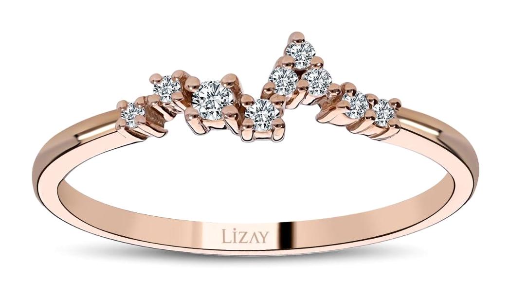 Lizay Pırlanta Beyaz Taşlı 14 Ayar Rose Gold Altın Yüzük