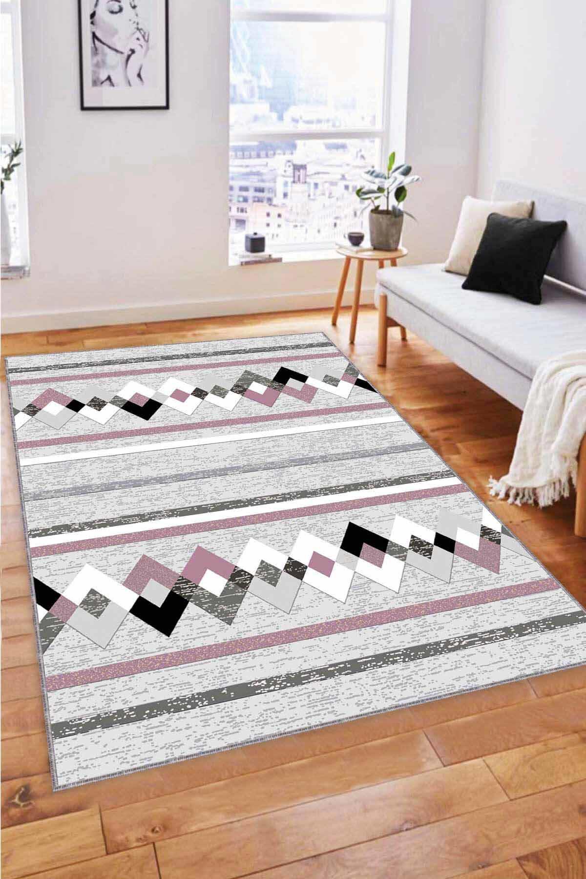 Viva Home RT04 Pembe 7 mm Mikropolyester Leke Tutmaz Yıkanabilir İnce Kaymaz Dot Taban Dikdörtgen Makine Dokuma Salon Halısı 180x180 cm