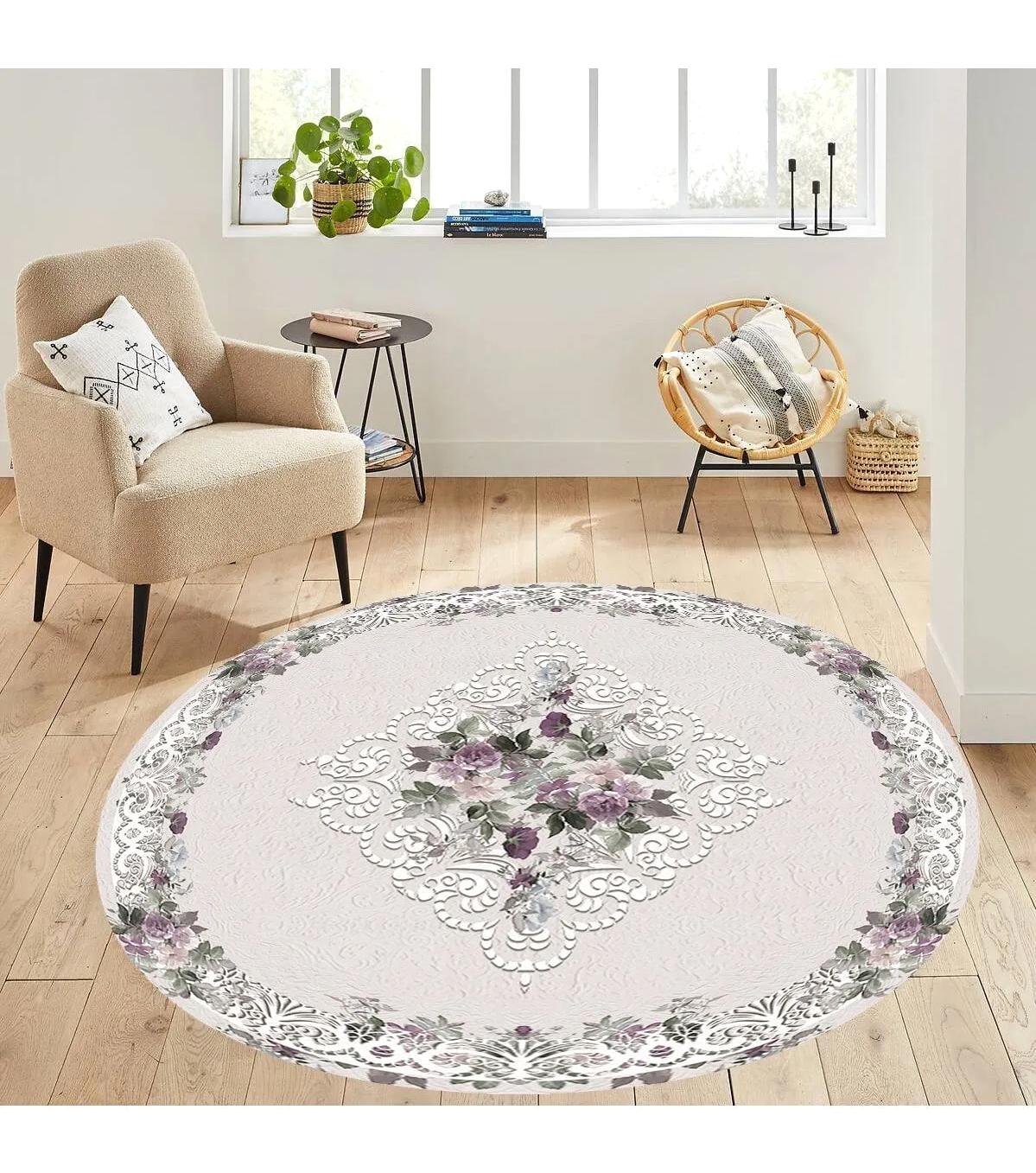 Rovigo Home RVG7297-SD404 Çok Renkli 8 mm Polyester Antibakteriyel-Leke Tutmaz-Toz Tutmaz Yıkanabilir İnce Kaymaz Dot Taban Yuvarlak Makine Dokuma Salon Halısı 100x200 cm