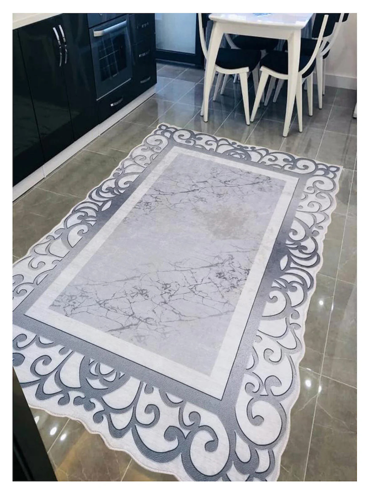 Sty Home Gri 0.8 mm Polyester Antibakteriyel Yıkanabilir İnce Kaymaz Taban Dikdörtgen Makine Dokuma Salon Halısı 200x300 cm