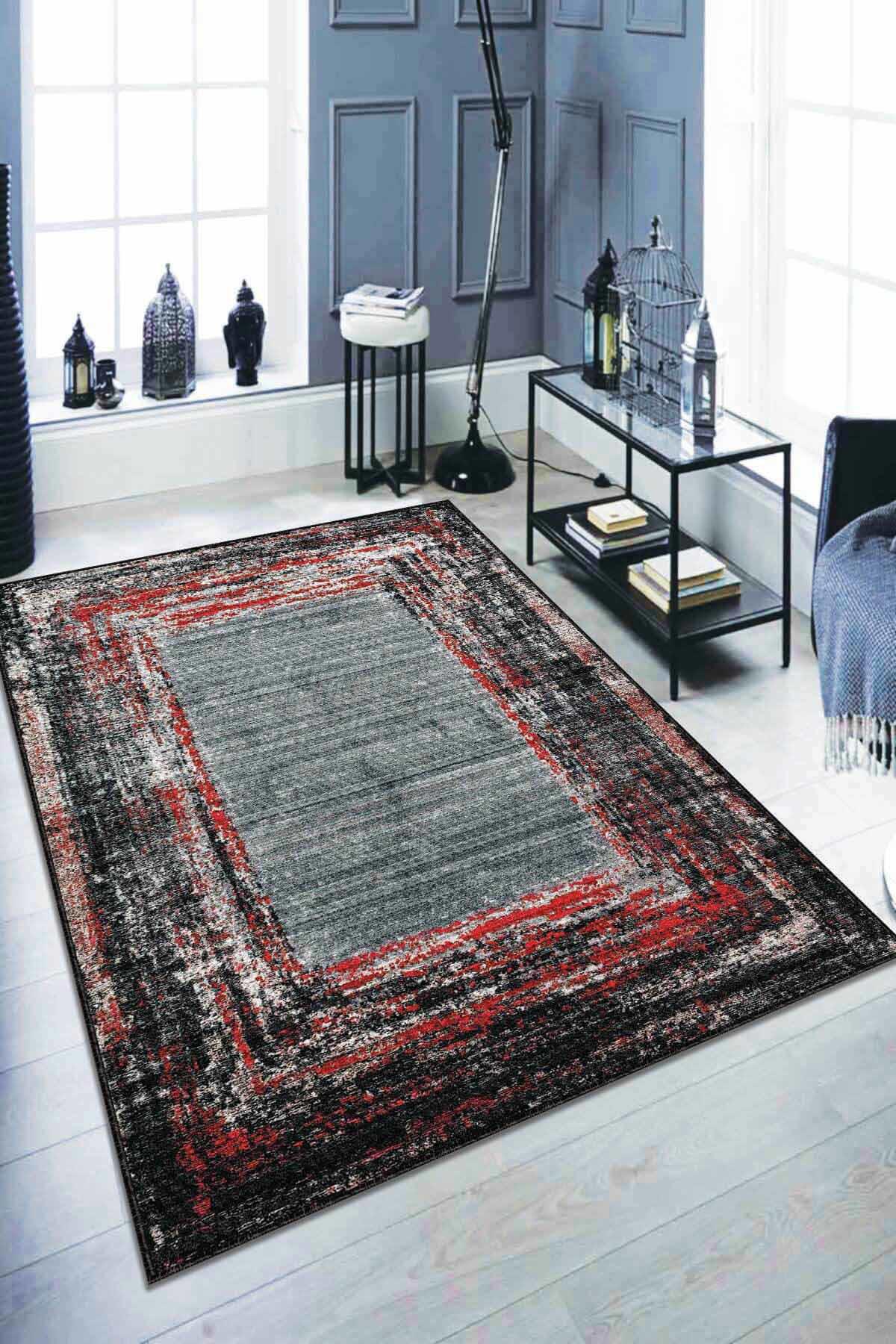 Viva Home AR122 Kırmızı 7 mm Mikropolyester Yıkanabilir Kaymaz Taban Dikdörtgen Makine Dokuma Halı 160x230 cm