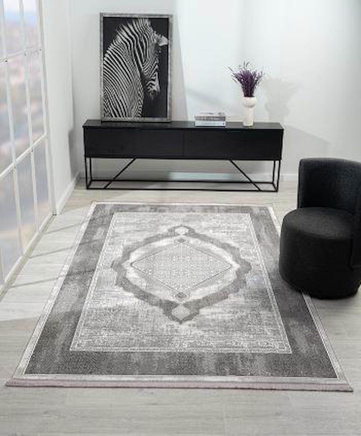 Çam Halı West WD002A Gri - Vizon 9 mm Polyester Silinebilir Yıkanabilir Orta Dikdörtgen Makine Dokuma Salon Halısı 160x235 cm