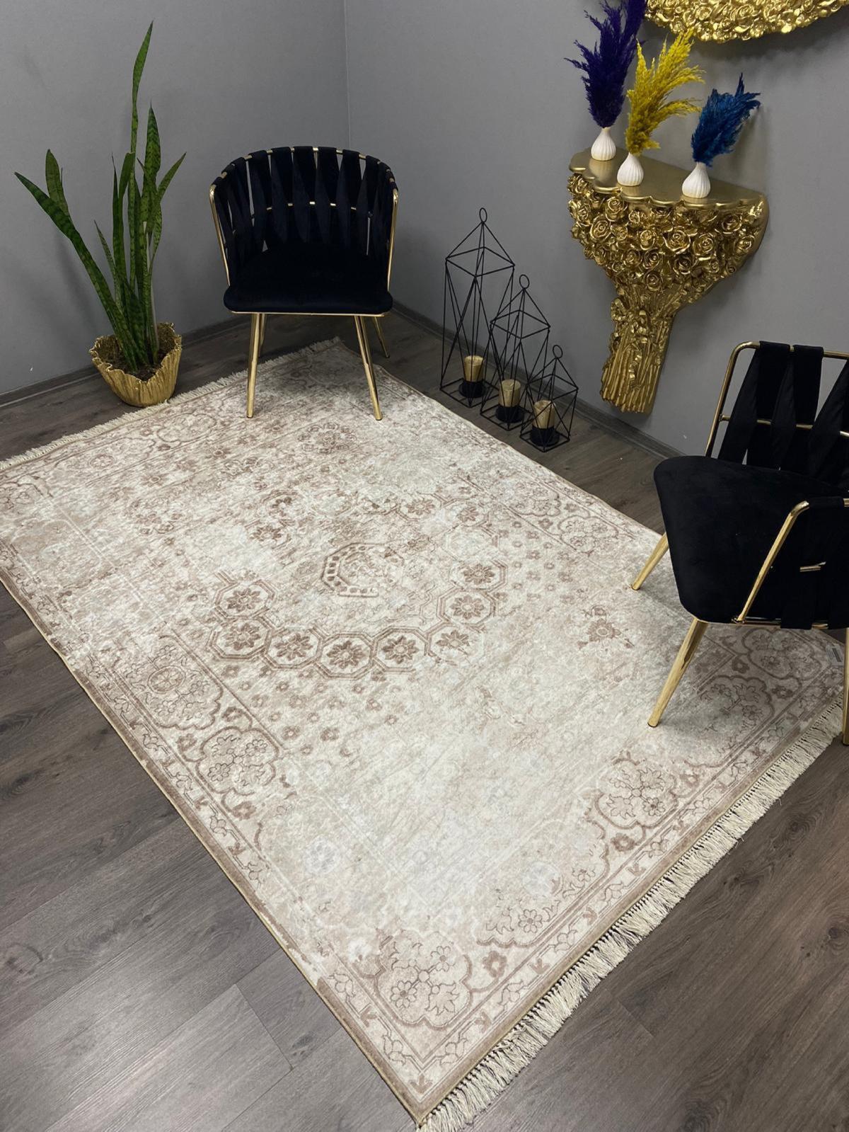 Halı Furyası Vizon 8 mm Polyester Antibakteriyel Yıkanabilir İnce Kaymaz Dikdörtgen Makine Dokuma Salon Halısı 100x300 cm