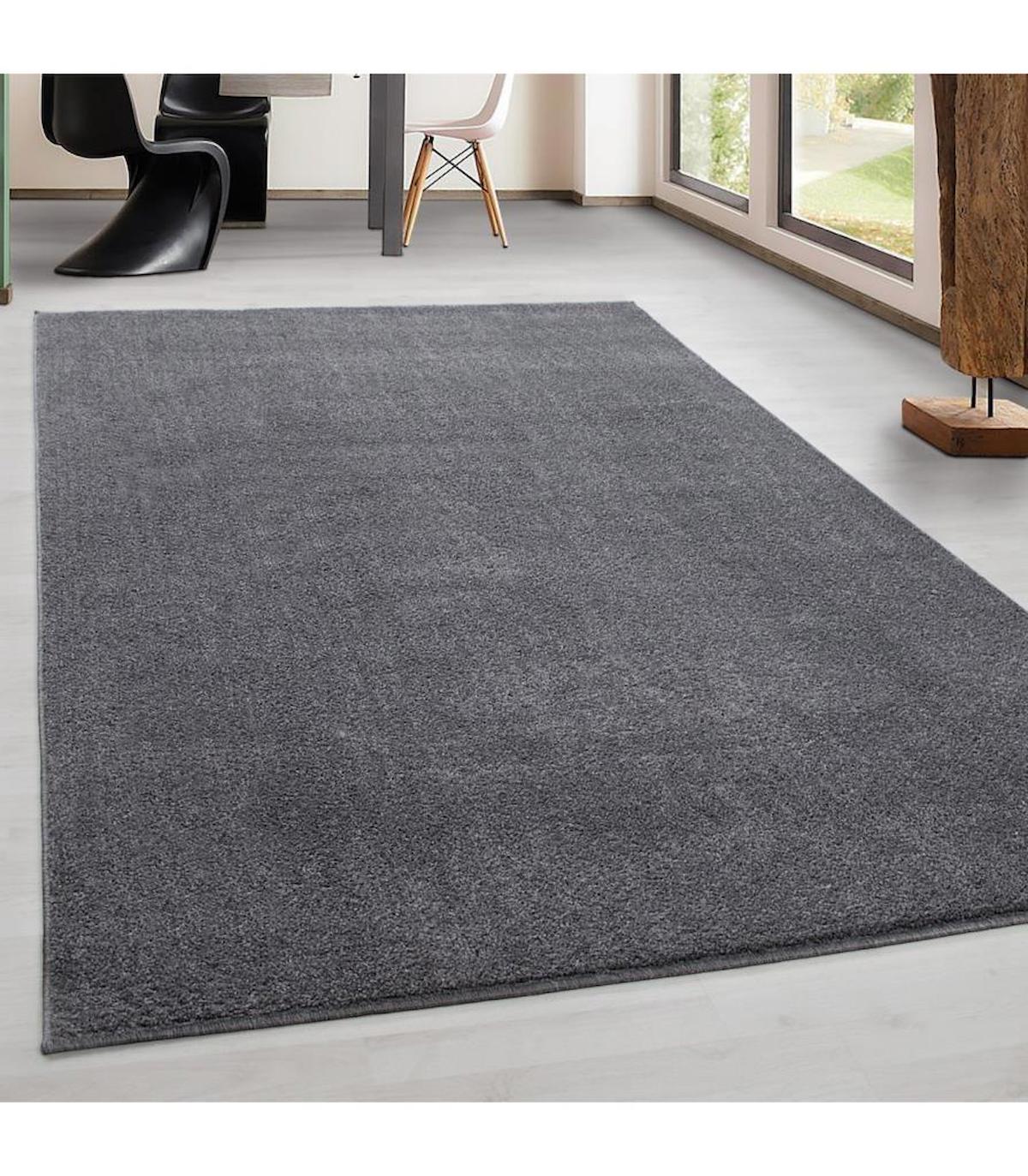 Carpettex Gri 10 mm Polipropilen Yıkanabilir İnce Kaymaz Dikdörtgen Makine Dokuma Salon Halısı 120x180 cm