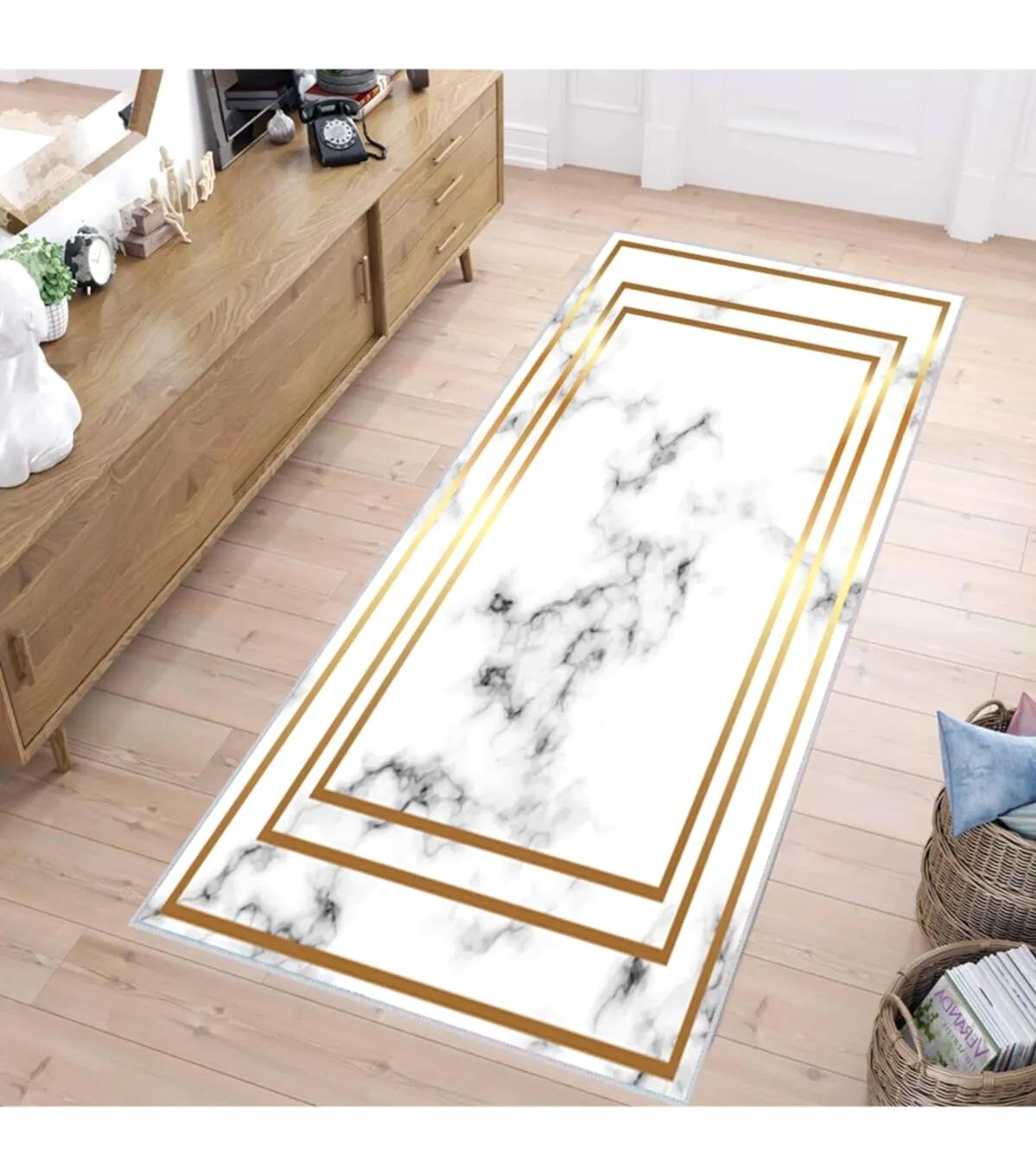 Rovigo Home RVG1535-SD047 Krem 8 mm Polyester Antibakteriyel-Leke Tutmaz-Toz Tutmaz Yıkanabilir İnce Kaymaz Dot Taban Dikdörtgen Makine Dokuma Salon Halısı 160x230 cm