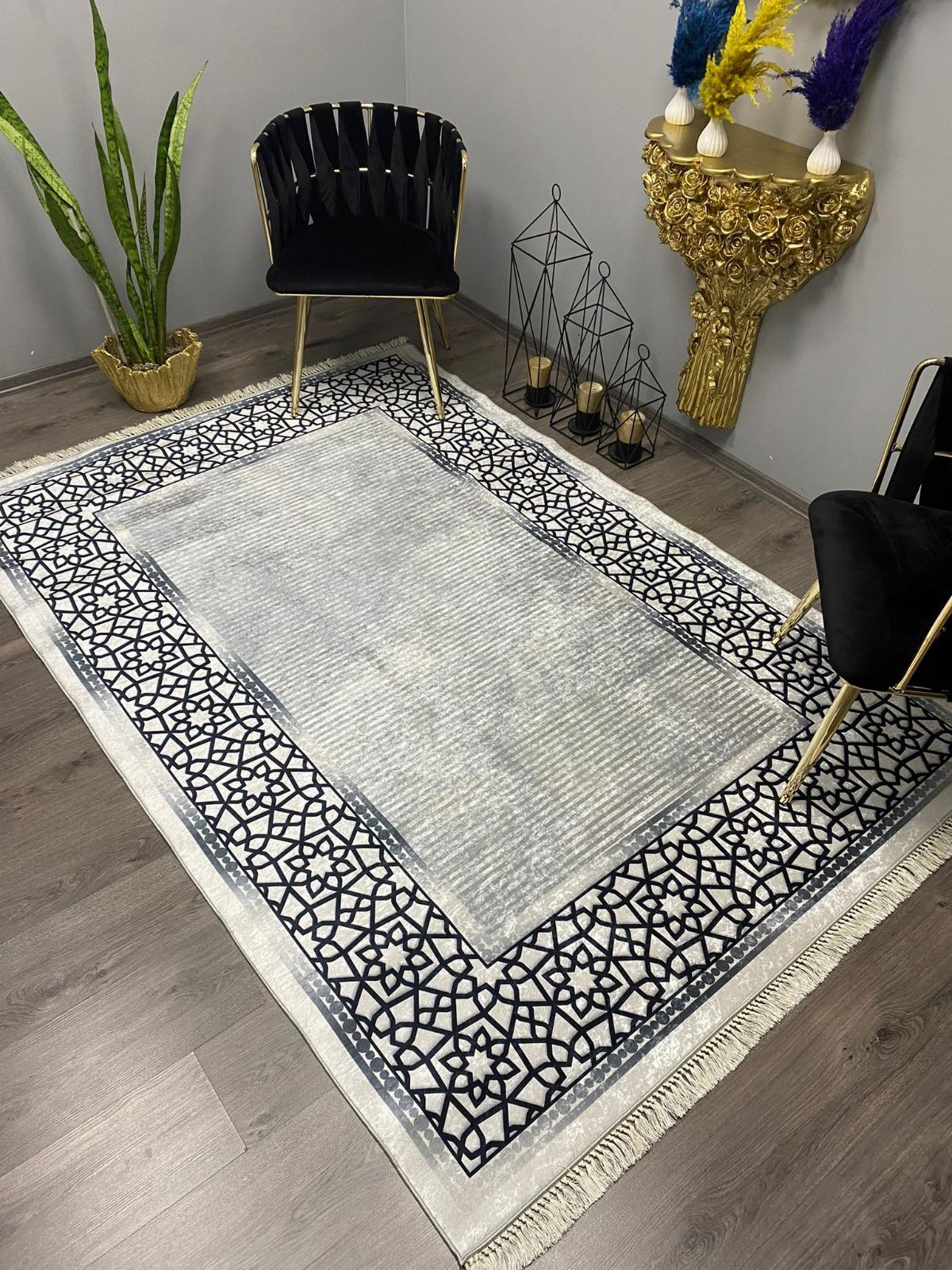 Halı Furyası Lalin Gri 6 mm Polyester Antialerjenik Yıkanabilir İnce Kaymaz Deri Taban Dikdörtgen Makine Dokuma Salon Halısı 200x300 cm